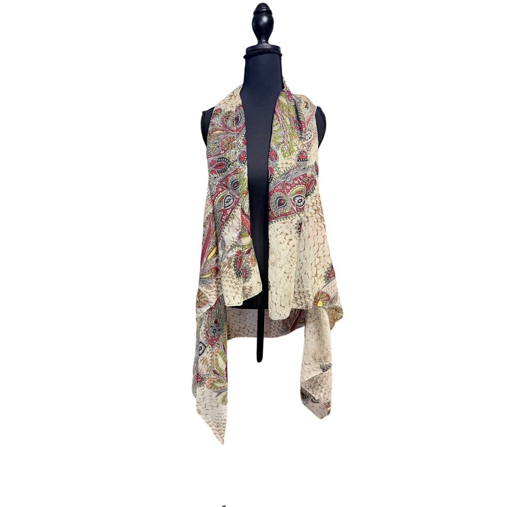 Semi sheer cream sleeveless kimono top paisley boho earth tones western one size